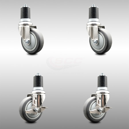 Service Caster 4 Inch 316SS Thermoplastic Rubber Swivel 1-3/4 Inch Stem Caster Brake SCC, 2PK SCC-SS316EX20S414-TPRB-2-TLB-2-134